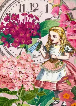 Alice in Wonderland-Pink Flowers Greetings Card