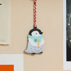 Aqua Penguin Wooden Christmas Decoration