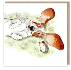 Basset Hound and Hedgehog Greetings Card
