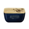 Bee Oak & Ceramic Blue Butter Dish