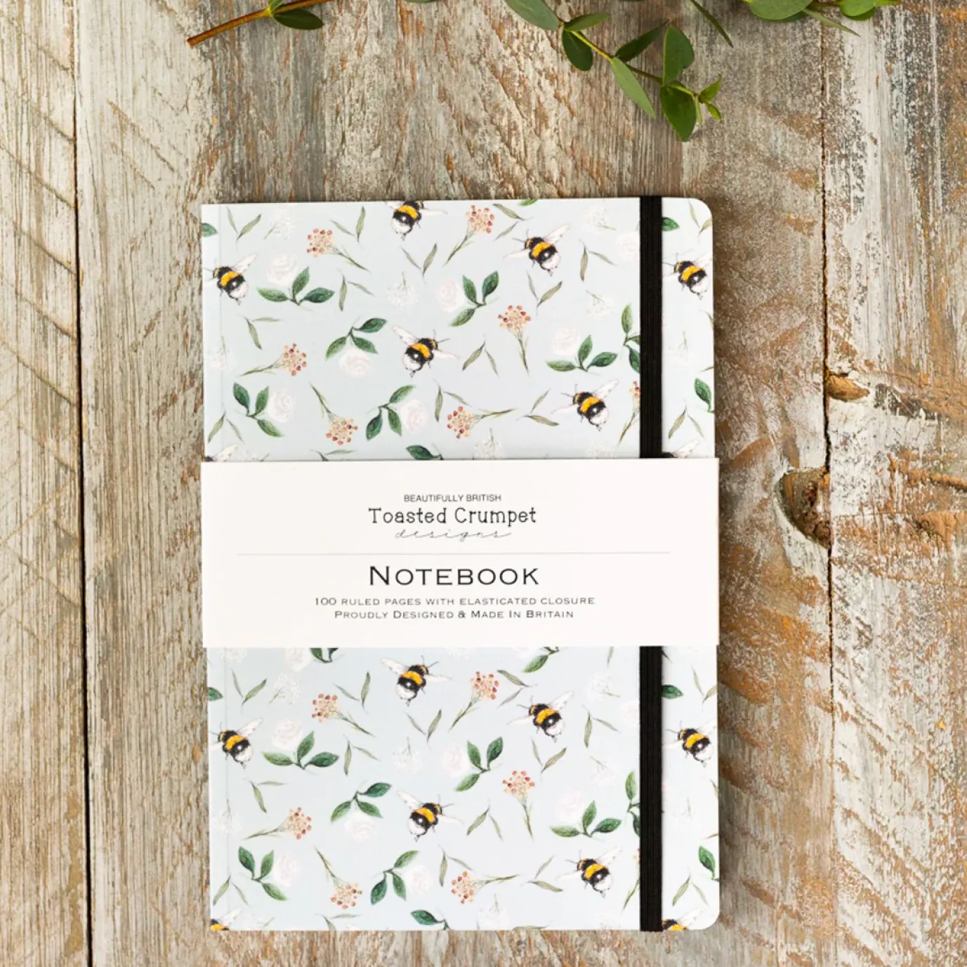 Bees on Duck Egg Blue A5 Lined Notebook