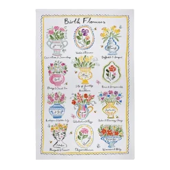 Birth Flowers Tea Cotton Tea Towel