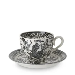 Black Regal Peacock Teacup and Saucer