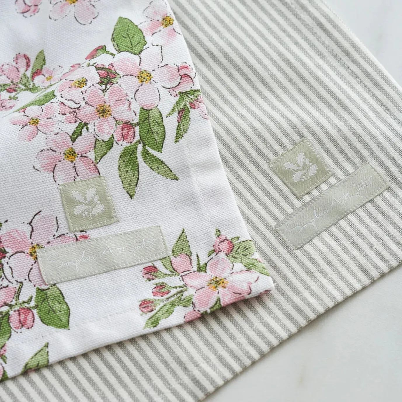 Blossom and Stamford Stripe Set of 2 Tea Towels by Sophie Allport