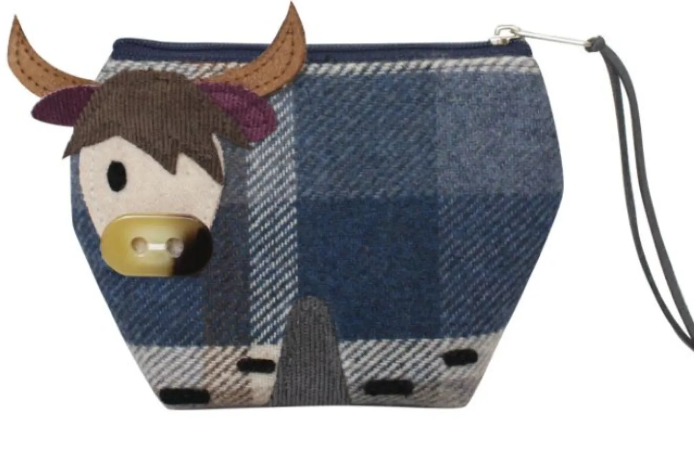 Blue Tantallon Highland Cow Tweed Purse