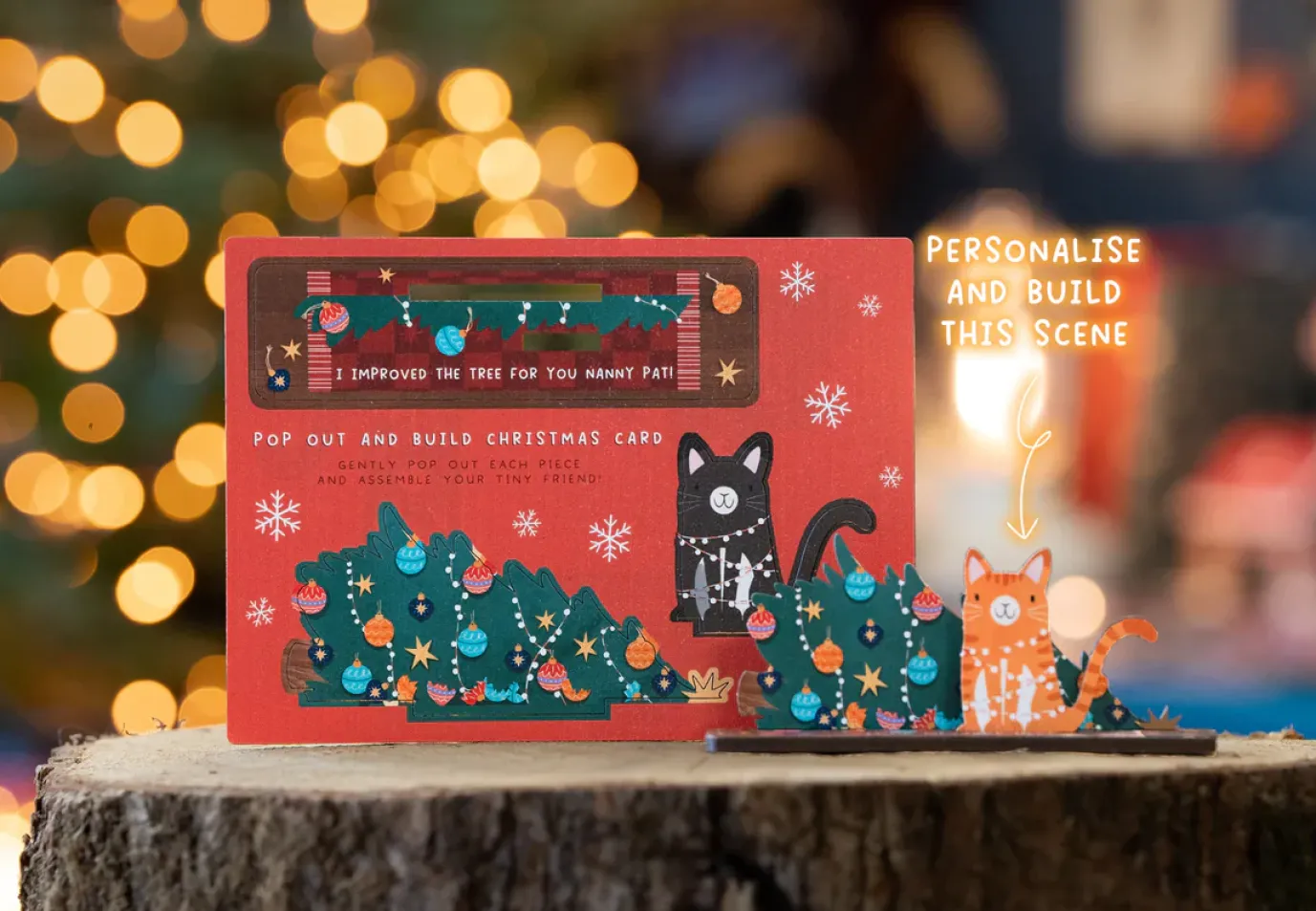 Cat & Fallen Christmas Tree Pop Out Card