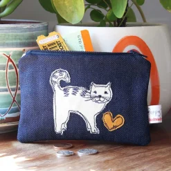 Cat Embroidered Flat Coin Purse