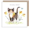 Cat with Daffodils "Birthday Wishes" Greetings Card