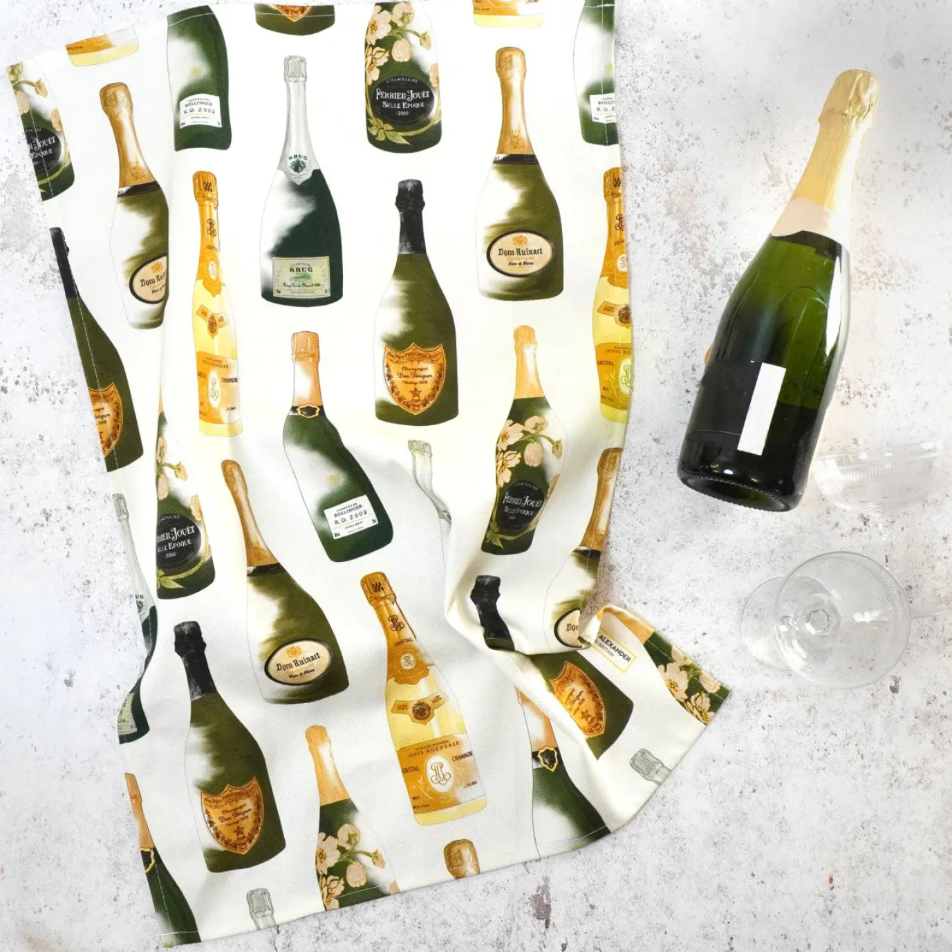 Champagne Tea Towel by Corinne Alexander