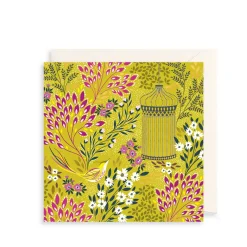 Chartreuse Florals & Bird Greeting Card