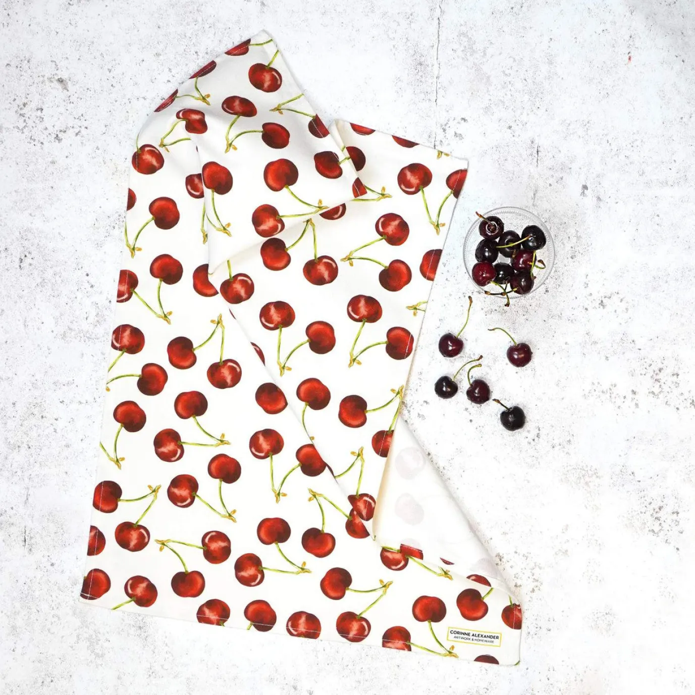 Cherry Tea Towel by Corinne Alexander