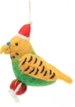 Christmas Budgie with a Present Felt Decoration