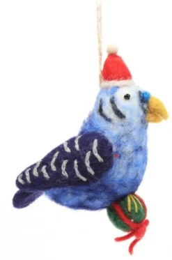 Christmas Budgie with a Present Felt Decoration