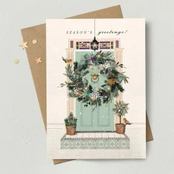 Christmas Door Wreath Greeting Card