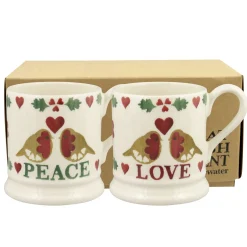 Christmas Joy 'Peace and Love' Robins Set of 2 Half Pint Mugs 2023