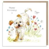 Cockapoo with Flowers & Butterflies "Happy Birthday" Greetings Card