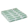 Cotton Throw Halfmoon Green with Light Blue and Blanket Stitch