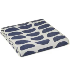Cotton Throw Halfmoon Navy with Light Grey and Blanket Stitch