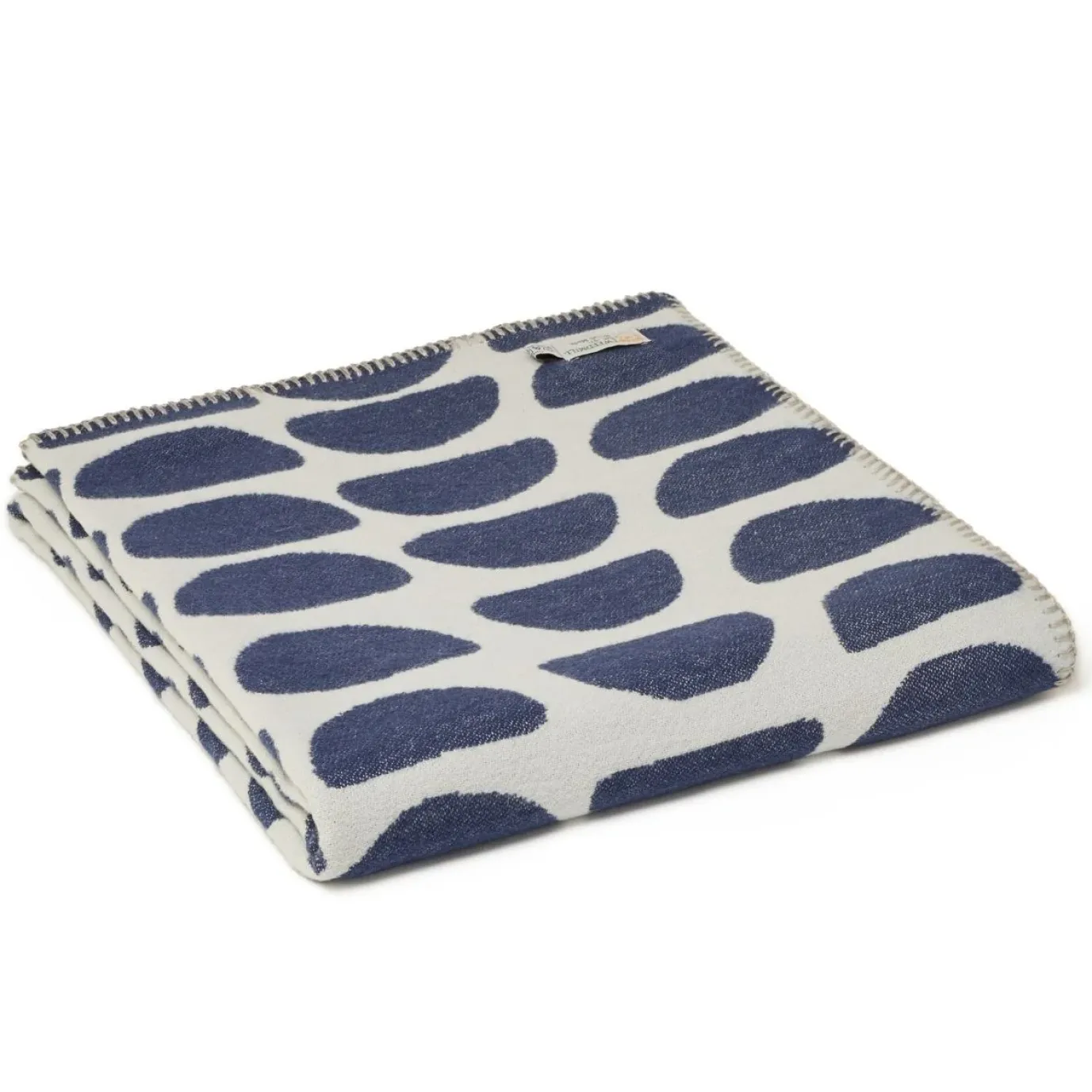 Cotton Throw Halfmoon Navy with Light Grey and Blanket Stitch
