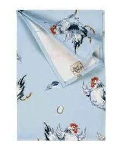 Dancing Hen Blue Cotton Tea Towel