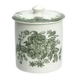 Dark Green Asiatic  Pheasants Covered Jam/Sugar Pot