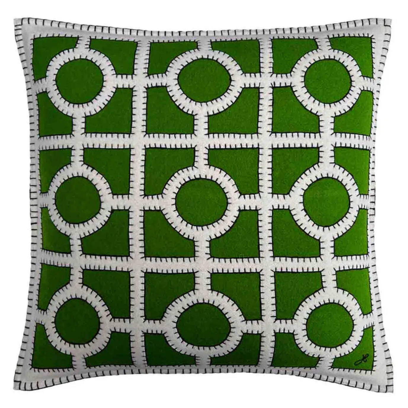 Deep Green Fretwork Wool Pillow