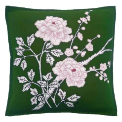 Deep Green Peony Wool Pillow