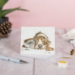 'Dog and Catnap' Bassett Hound and Cat Enclosure Card