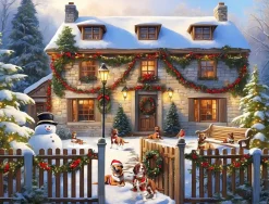Dogs in a Christmas Cottage Garden 500 Piece Jigsaw Puzzle