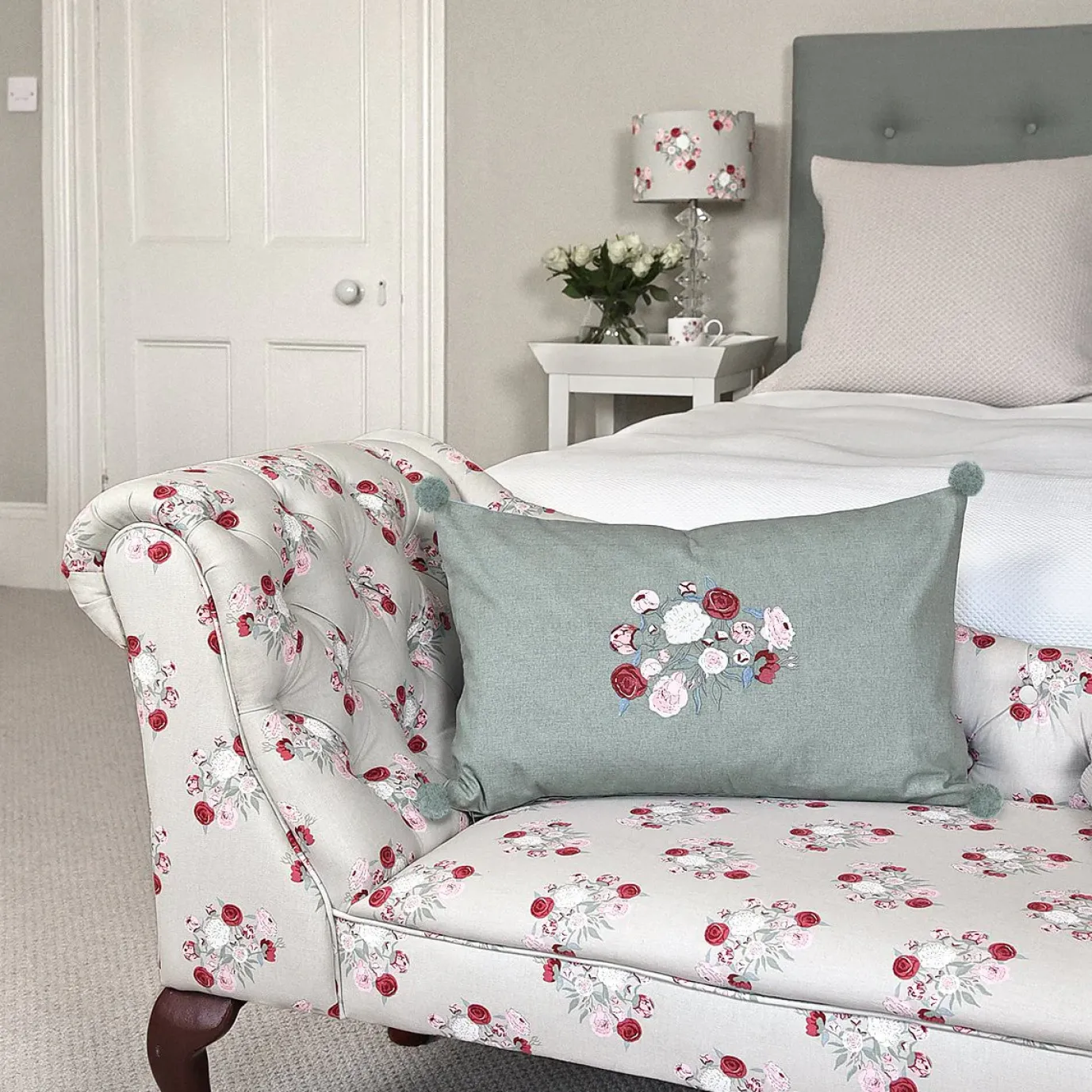 Embroidered Peony Cotton Pillow