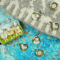 Felted Sheep Set of 6 Crochet Markers in a Pocket Tin