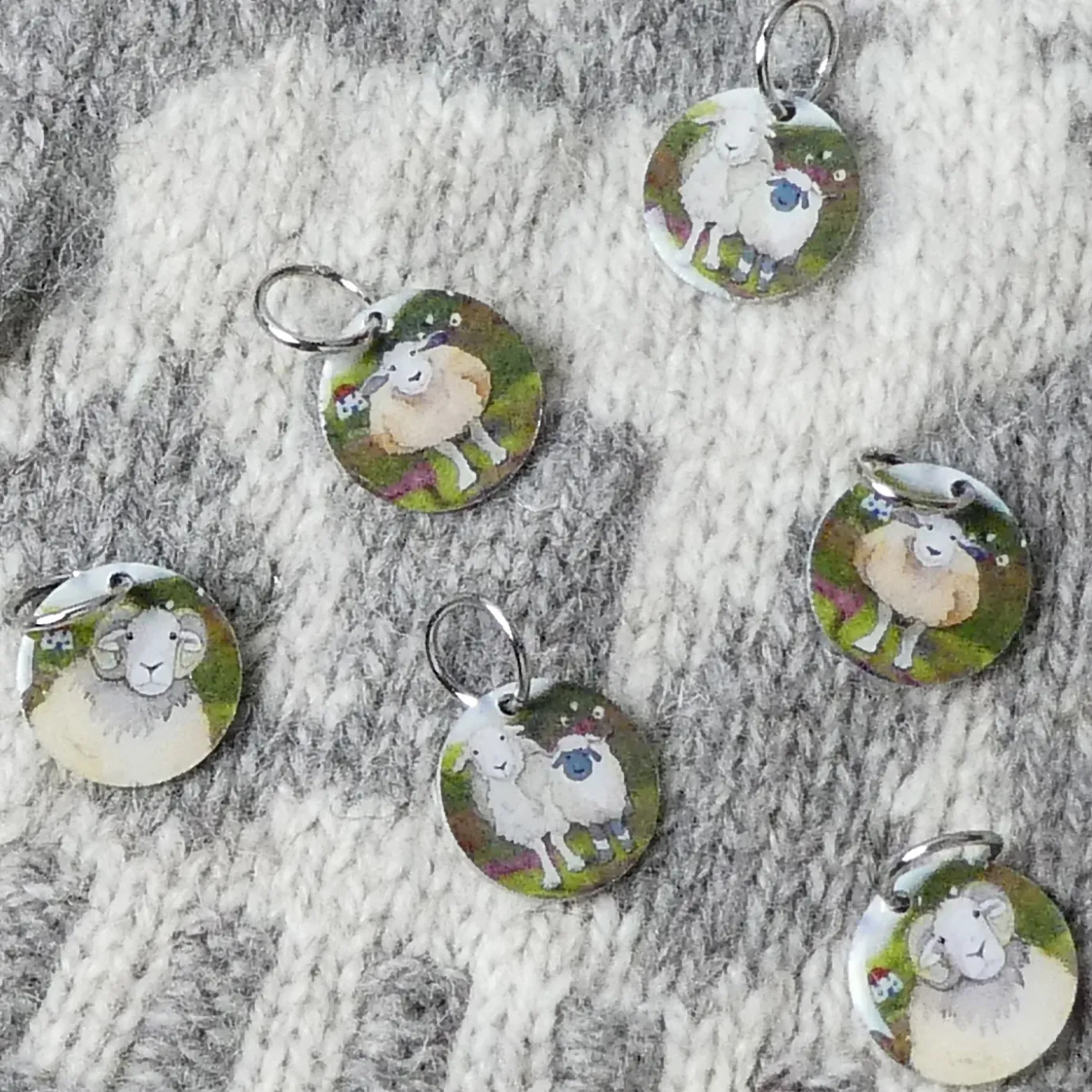 Felted Sheep Set of 6 Stitch Markers in a Pocket Tin