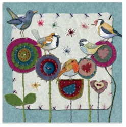 Five Stitched Birdies Greetings Card