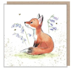 Fox with Bluebells and Bees Greetings Card