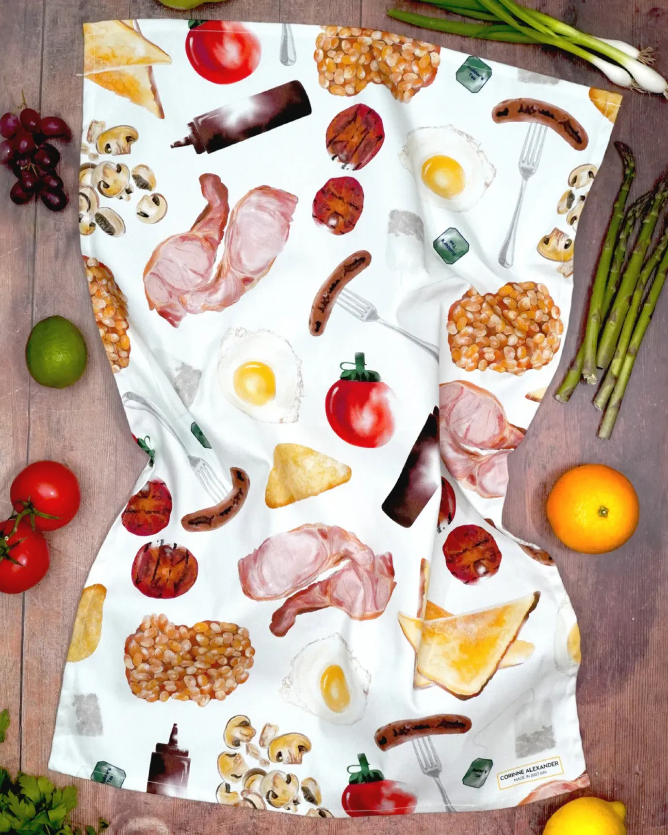 Full English Tea Towel by Corinne Alexander