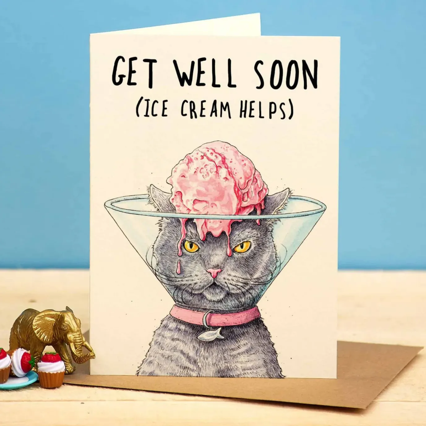 Get Well Soon - Ice Cream Helps Greetings Card