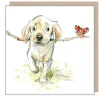 Golden Lab with Stick & Butterfly Greetings Card