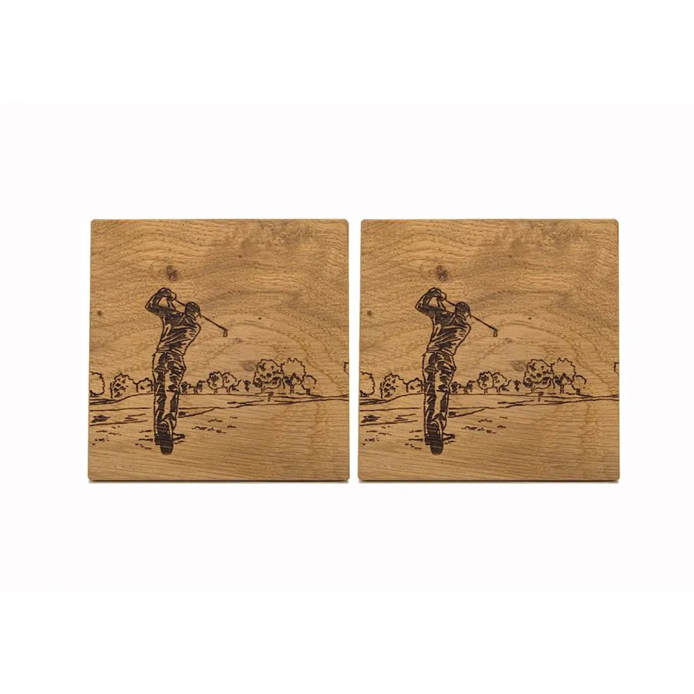 Golf Oak Coasters- Set of 2