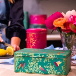 Green Birds Deep Rectangular Tin by Sara Miller