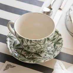 Green Prunus Teacup and Saucer