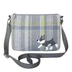 Grey Tweed Grey & White Dog Applique Messenger Bag
