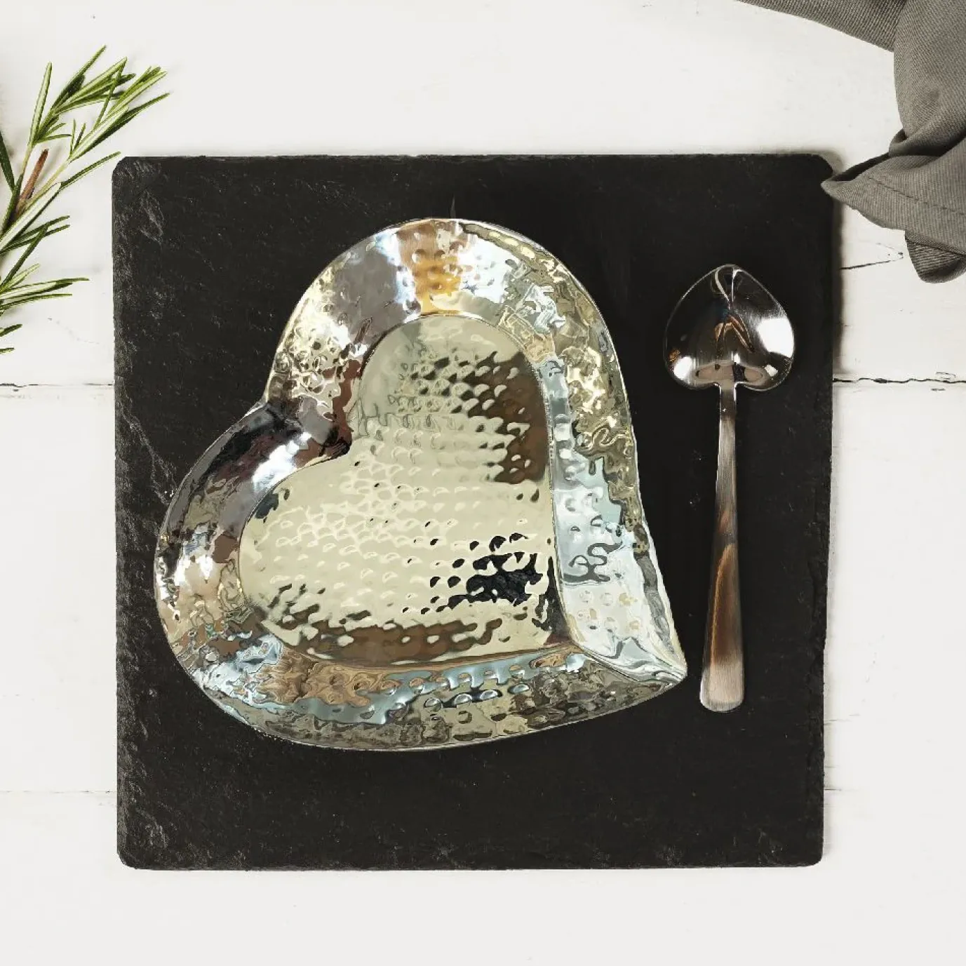 Hand Hammered Heart Dish and Spoon Set