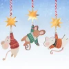 Hanging Mouse and Star Wooden Christmas Decorations