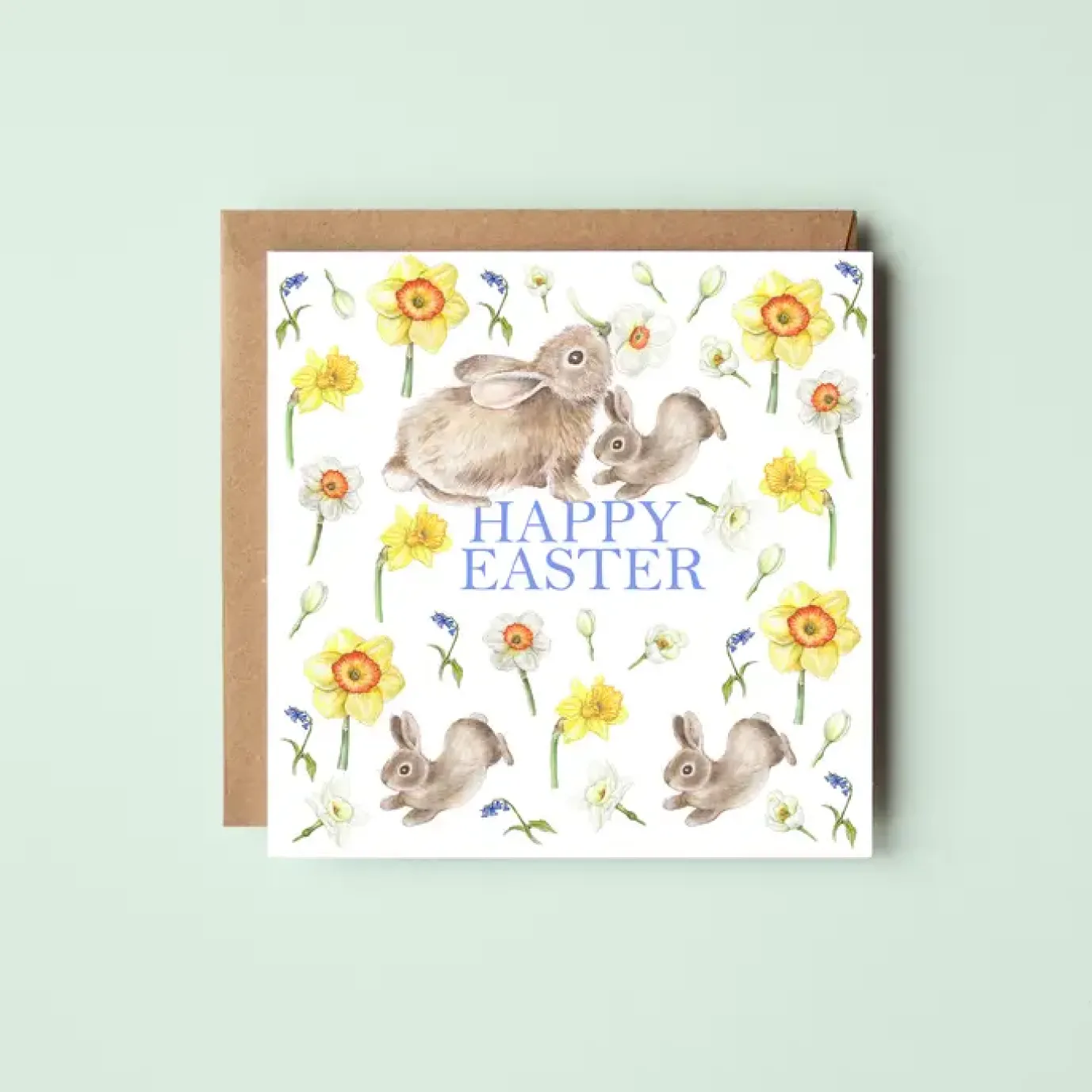 'Happy Easter' Rabbits and Daffodils Greetings Card