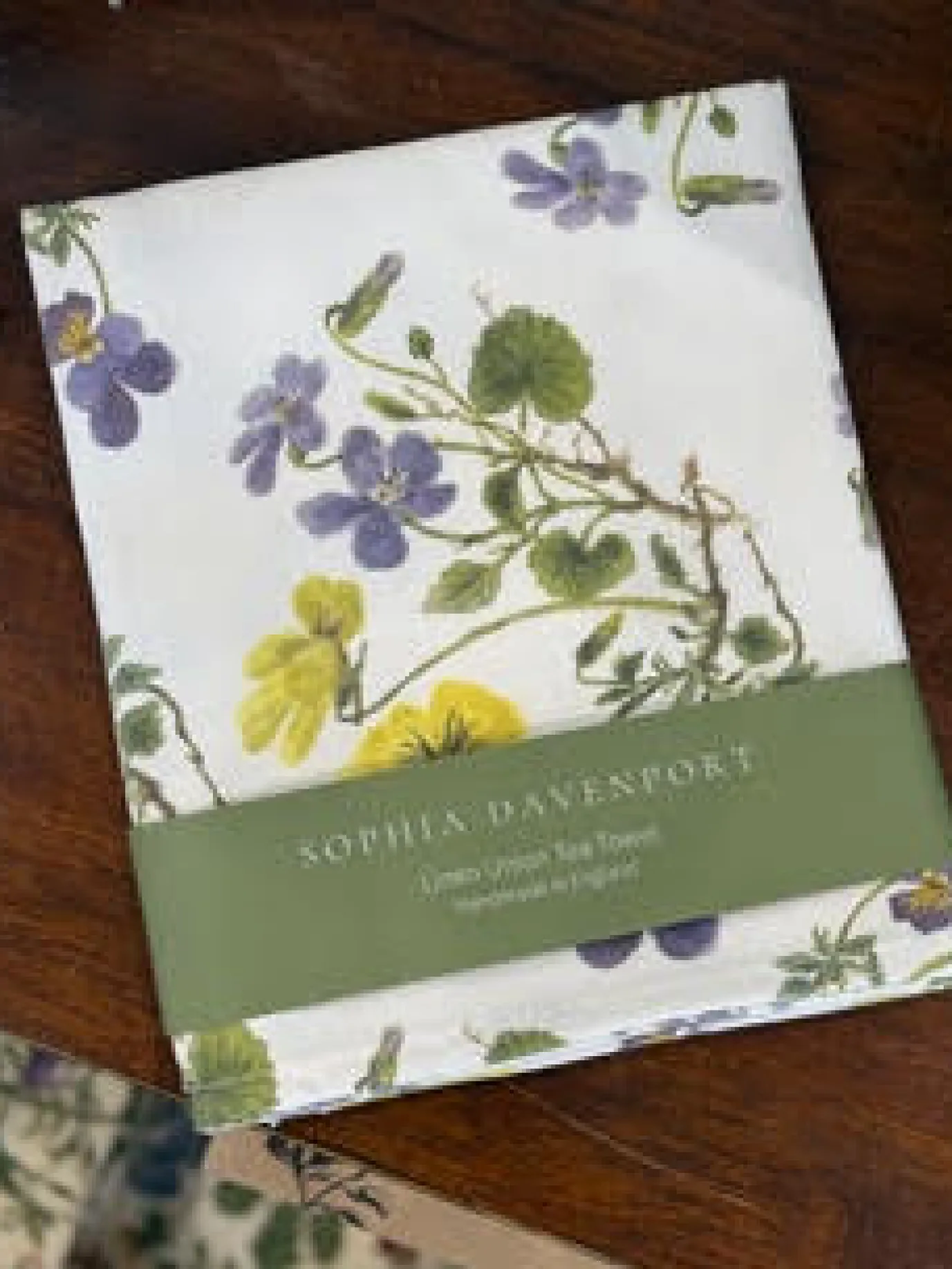 Heart's Ease and Heath Dog Violet Linen Union Tea Towel