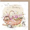 Hedgehog in Flower Basket "With Love and Best Wishes on Your Birthday" Birthday Greetings Card