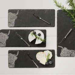 Highland Cow Mini Slate Cheese Board & Knife Set of 4