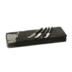 Highland Cow Mini Slate Cheese Board & Knife Set of 4