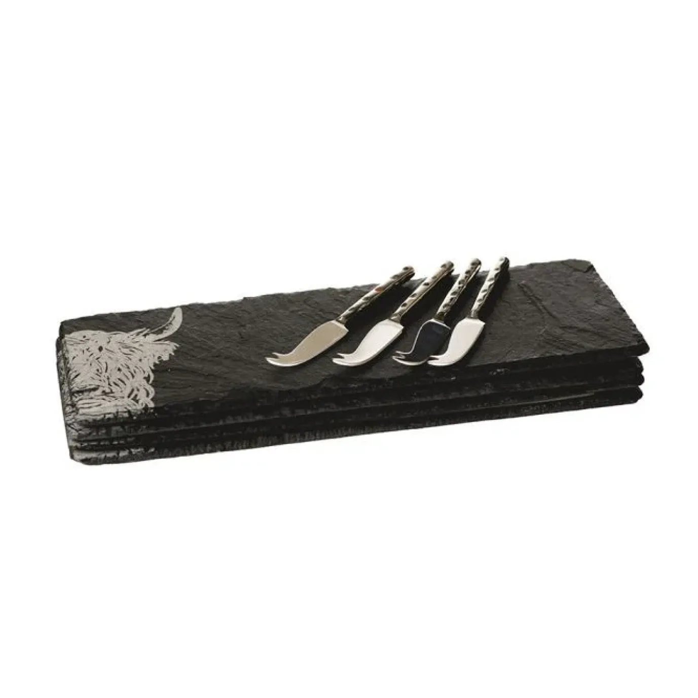 Highland Cow Mini Slate Cheese Board & Knife Set of 4