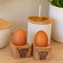 Highland Cow Oak Egg Cups - Set of 2